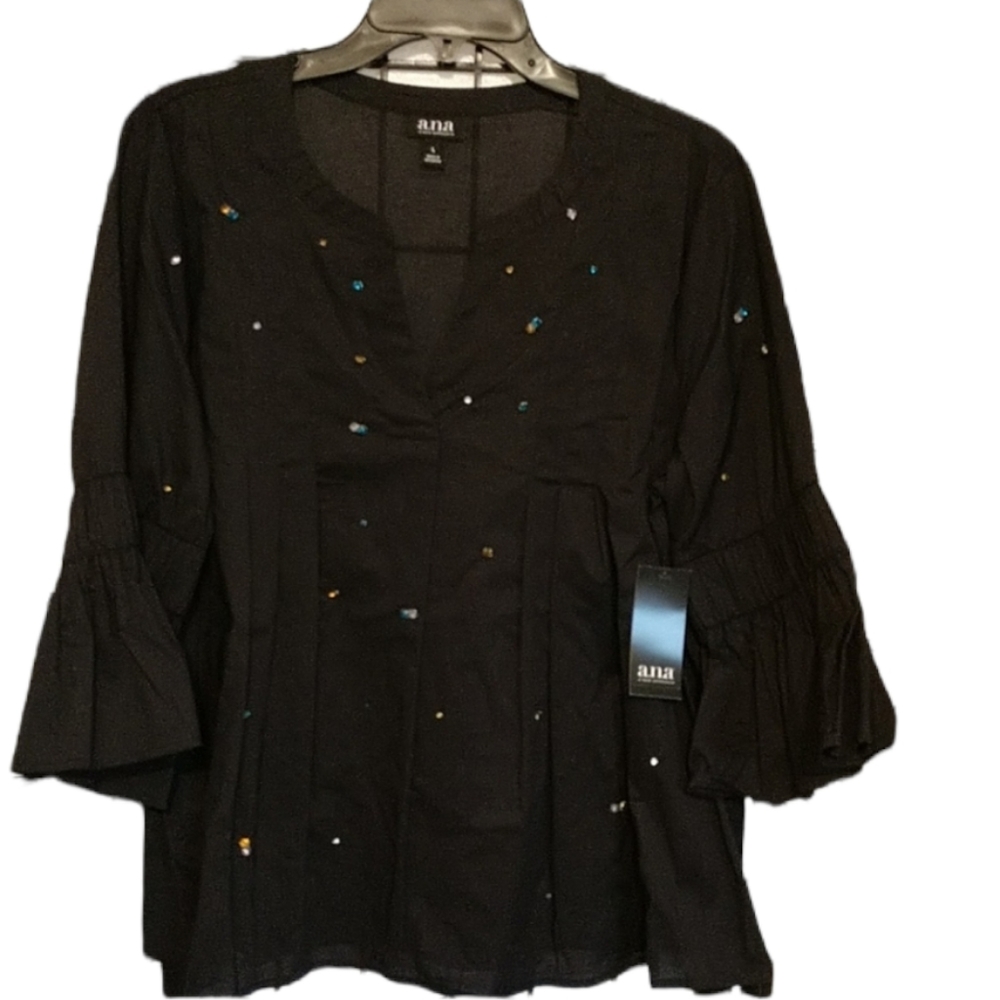 New Black A.N.A Top with Bell Sleeves sz Larger